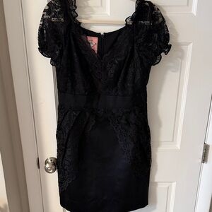 Phoebe Couture by Kay Unger Black Lace Puff-Sleeve Mini Dress Whimsigoth Size 10
